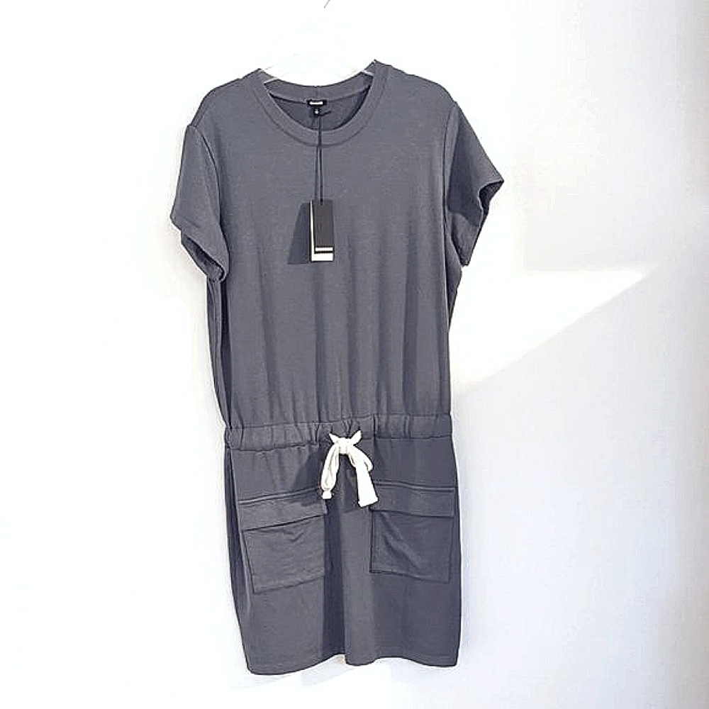 MONROW Womens Cargo Shortsleeve Drawstring Mini Dress  Size Large
